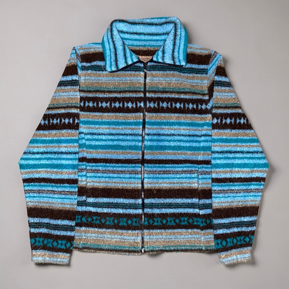 Vintage 90s Bear Ridge Mens M Aztec Fleece Jacket USA Made Southwestern